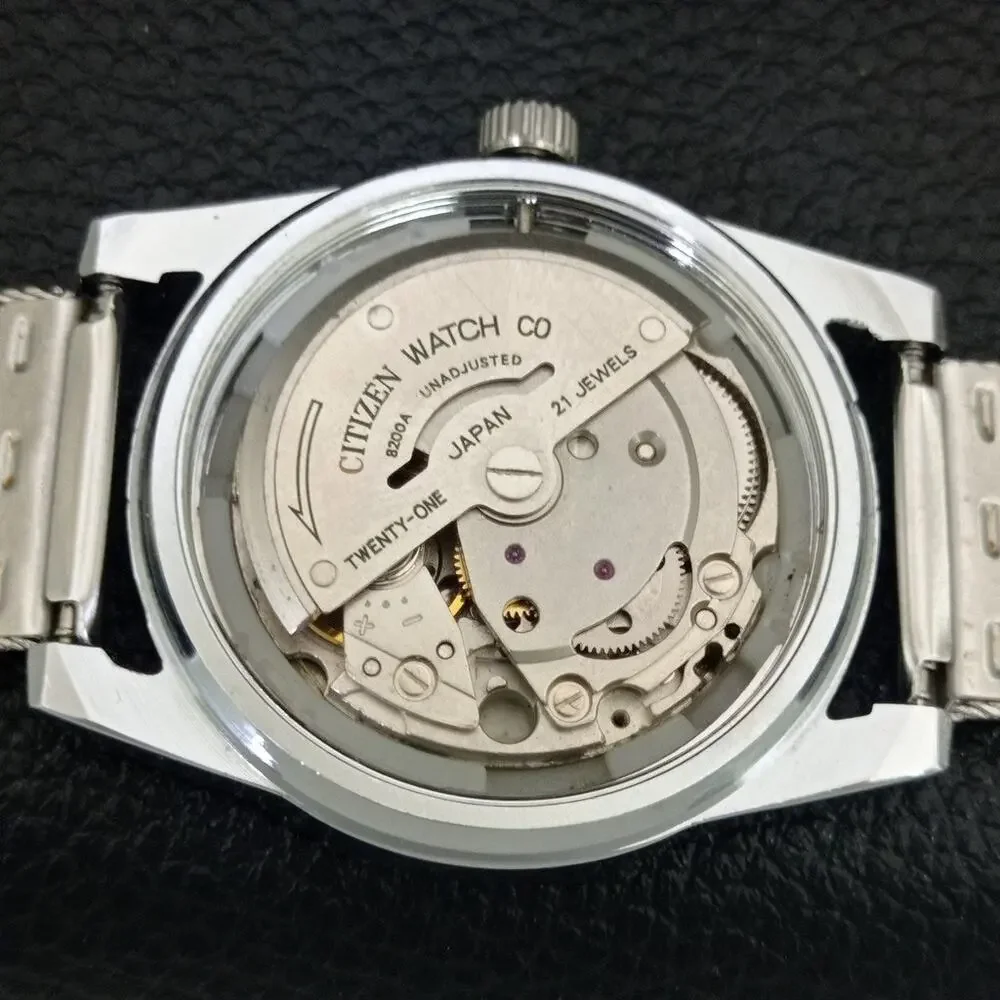Vintage 1972 Citizen Automatic Mens Silver Watch W/daydate & Green accents